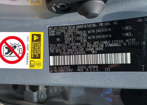 2018 Toyota Highlander Le Plus from USA, damaged, VIN 5TDBZRFH5JS908264